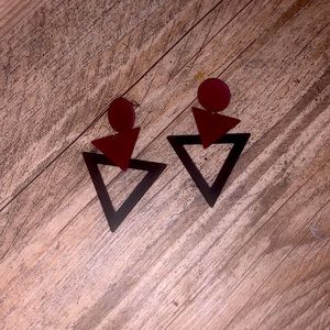 Geometric black & burgundy earrings